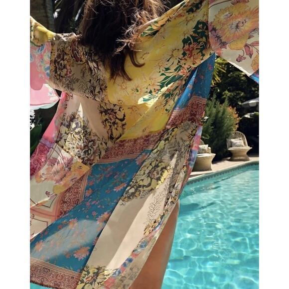 Free People Patchwork Love Robe Kimono Duster Western Boho Coverup Festival M/L - Picture 16 of 16